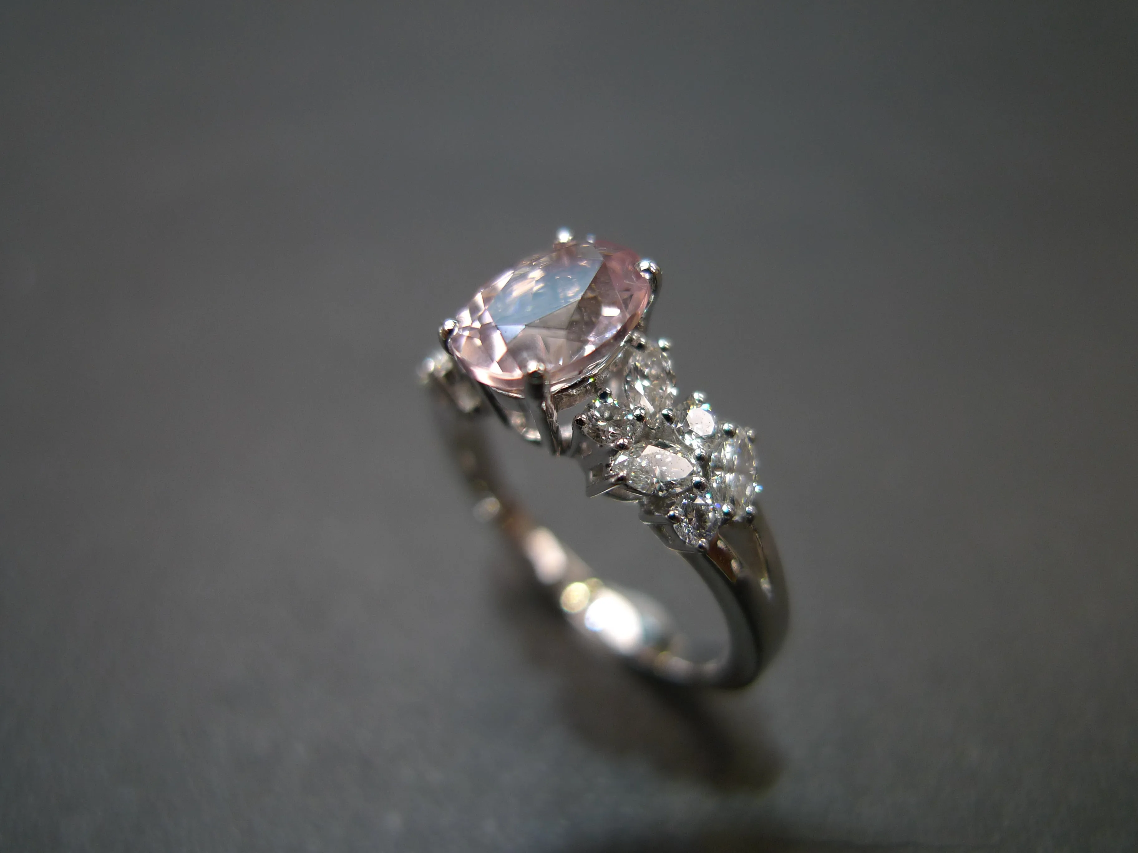 Oval Cut Natural Morganite and Diamond Ring in White Gold