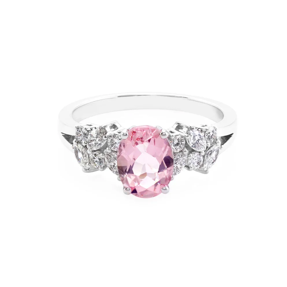 Oval Cut Natural Morganite and Diamond Ring in White Gold