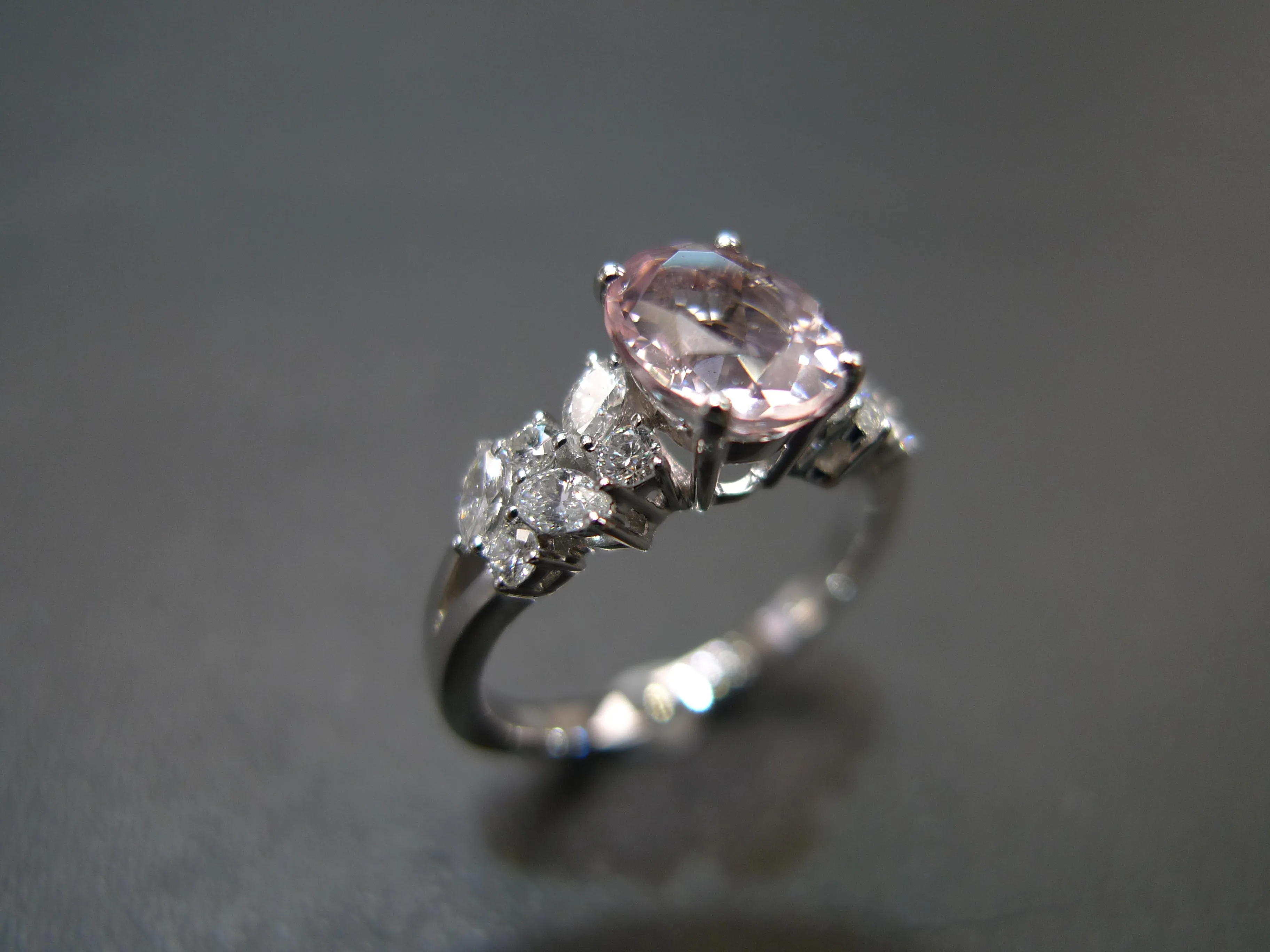 Oval Cut Natural Morganite and Diamond Ring in White Gold