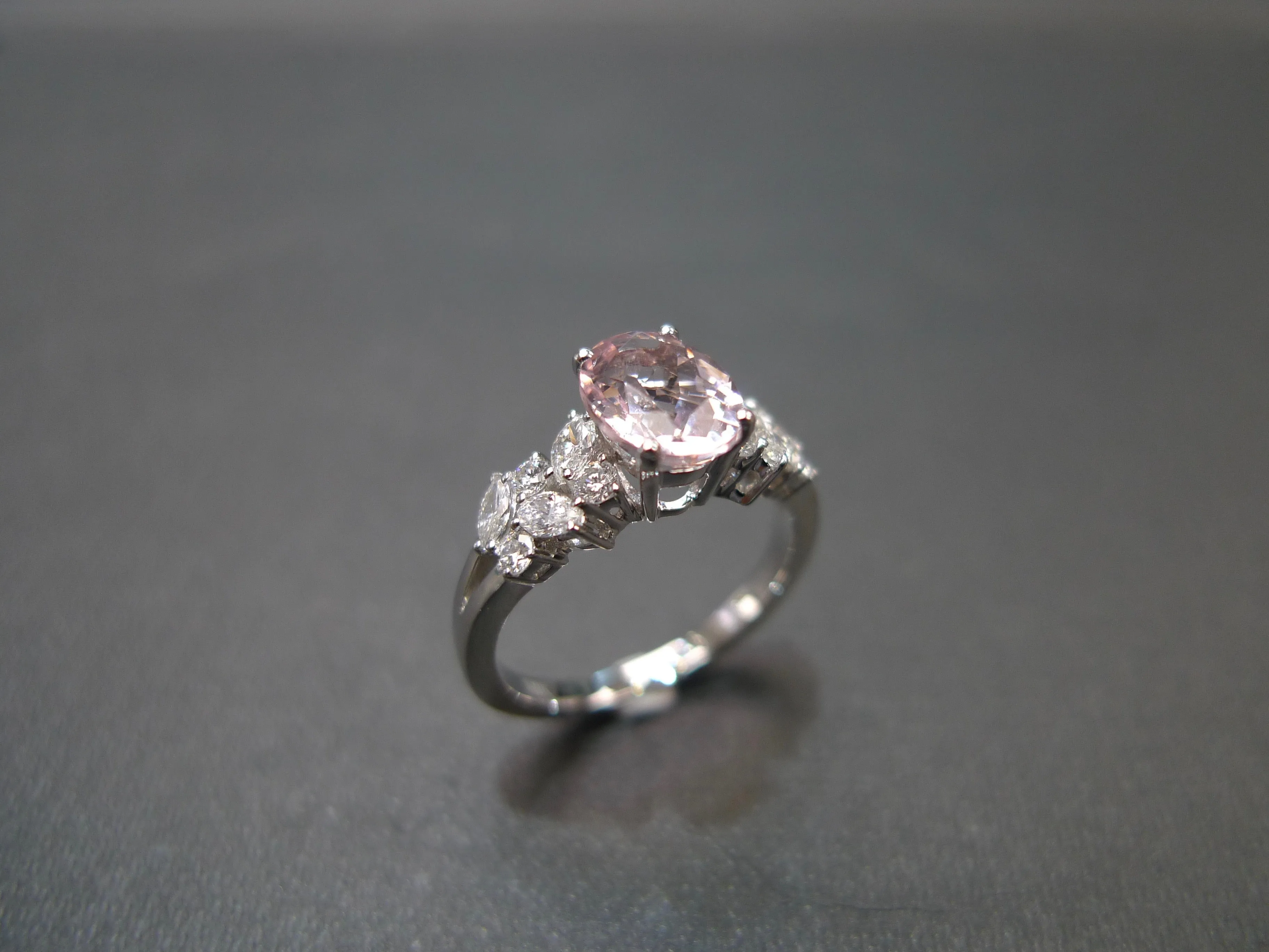 Oval Cut Natural Morganite and Diamond Ring in White Gold