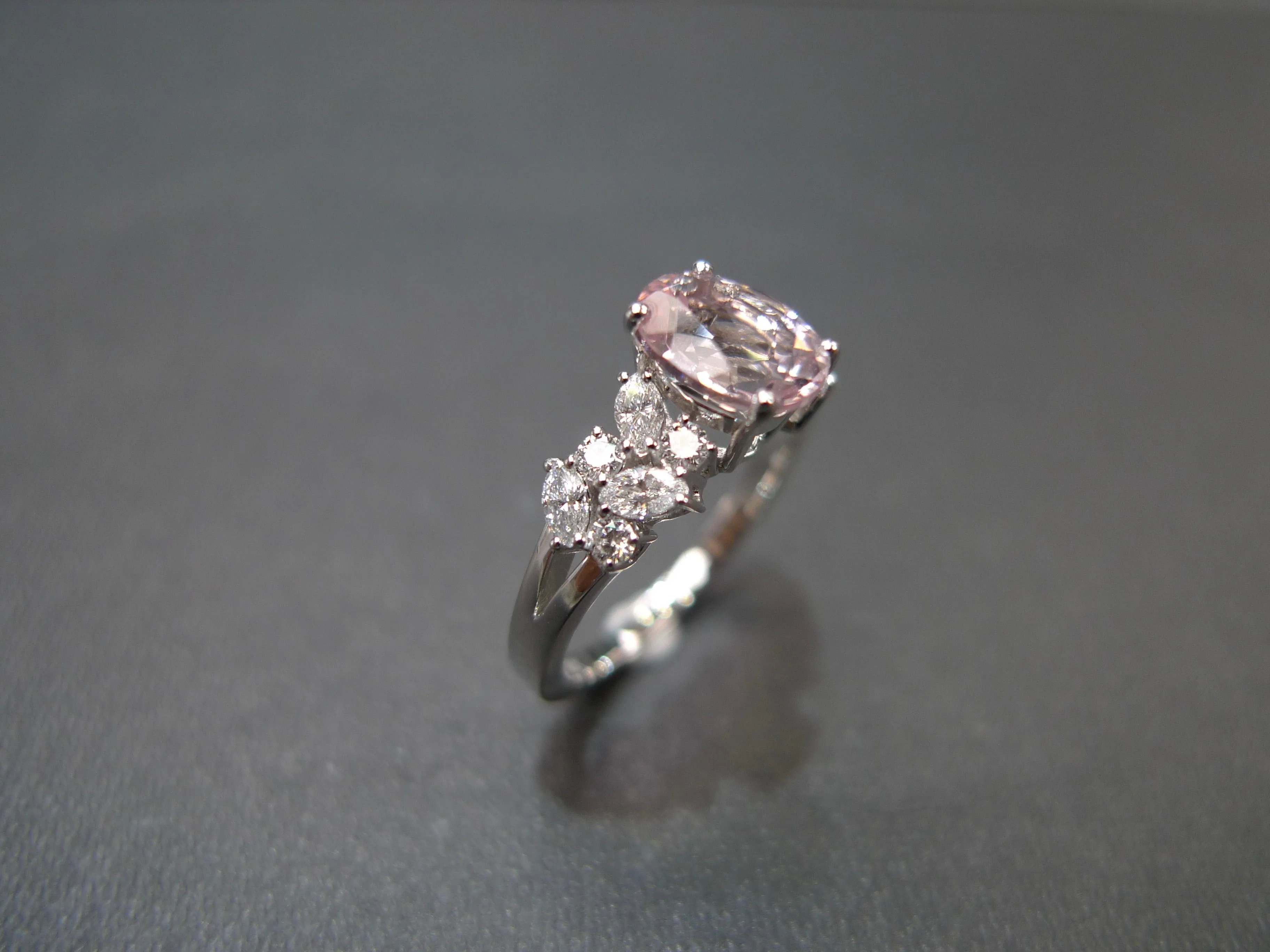 Oval Cut Natural Morganite and Diamond Ring in White Gold