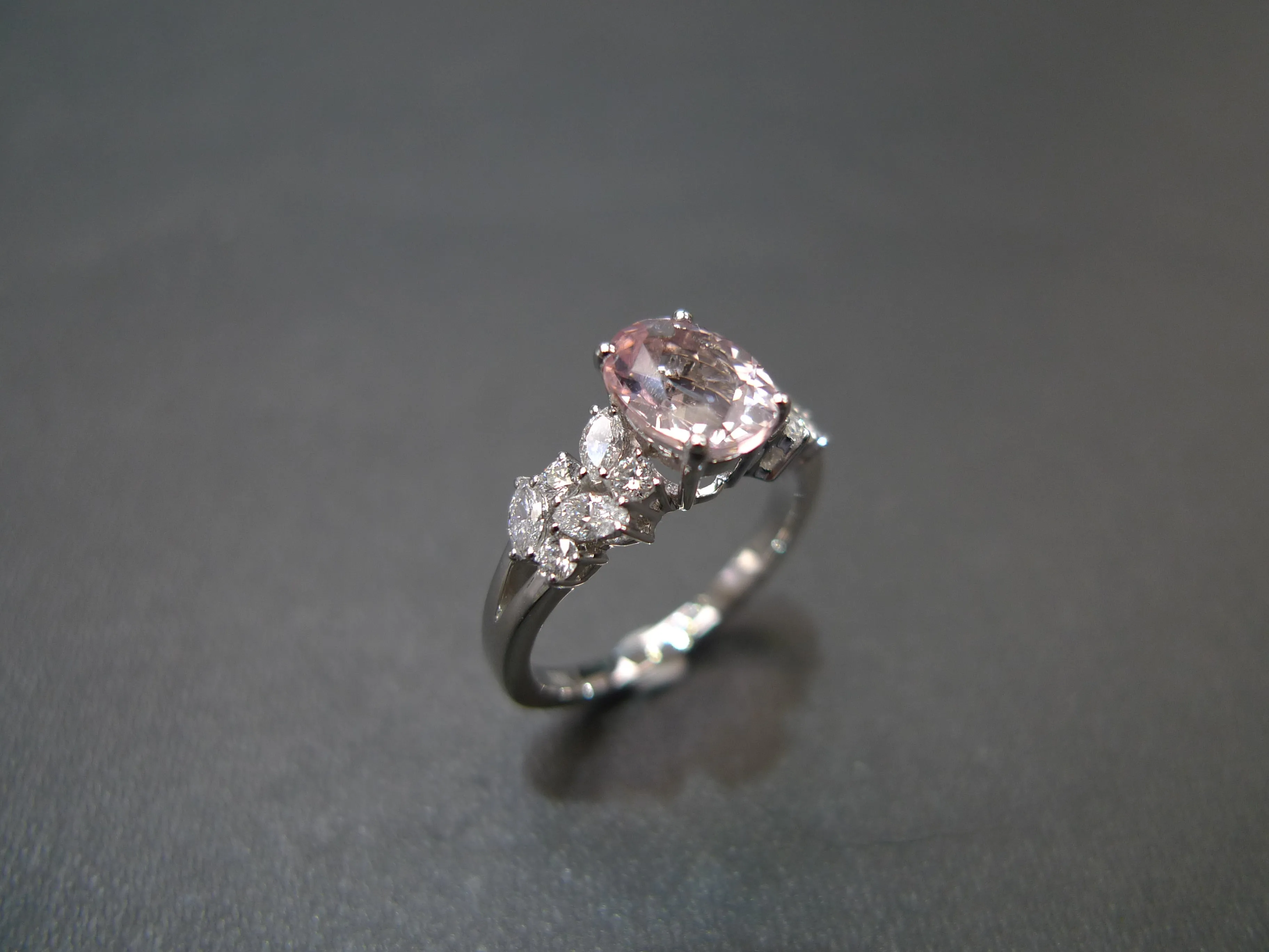 Oval Cut Natural Morganite and Diamond Ring in White Gold