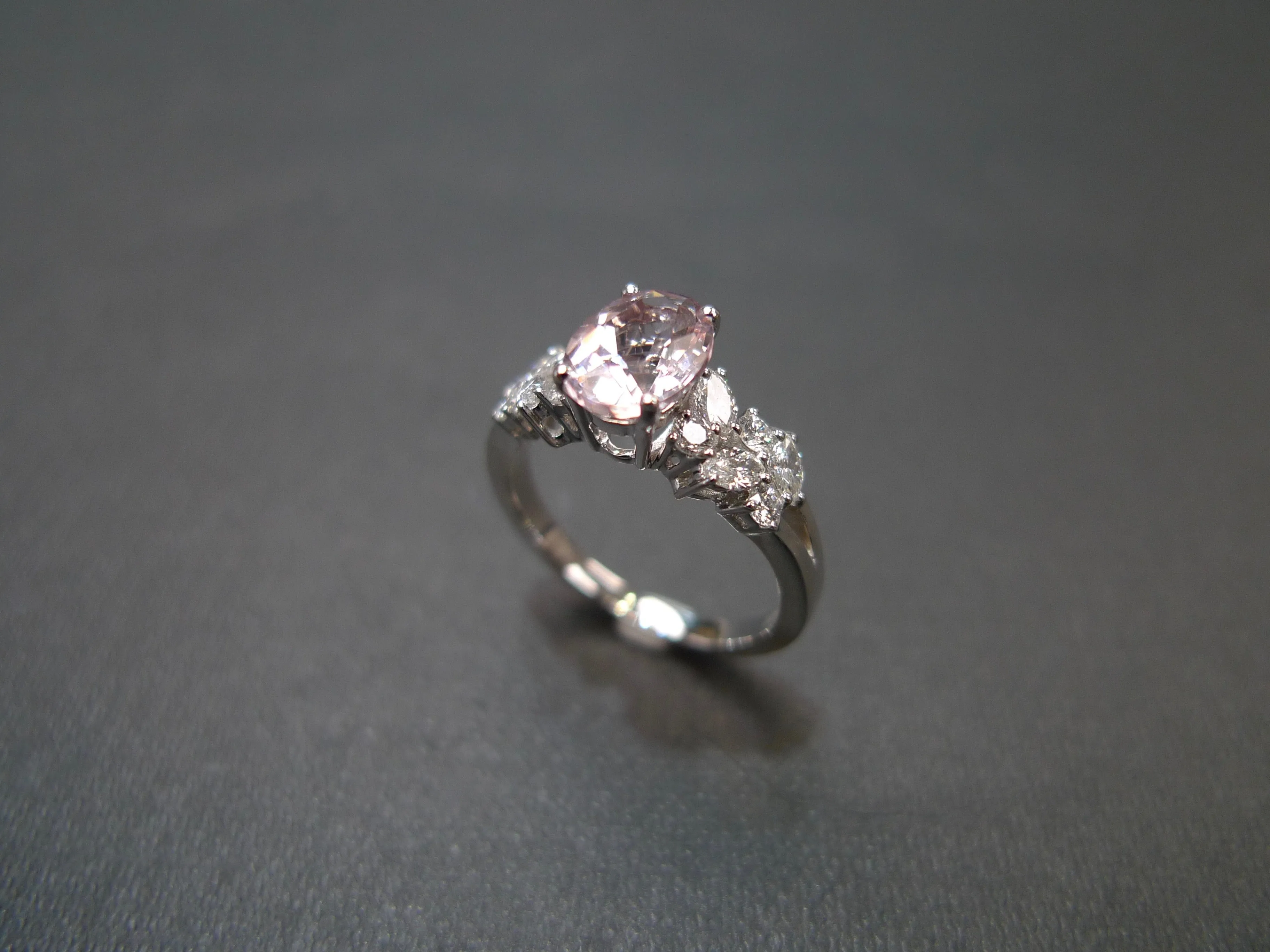 Oval Cut Natural Morganite and Diamond Ring in White Gold