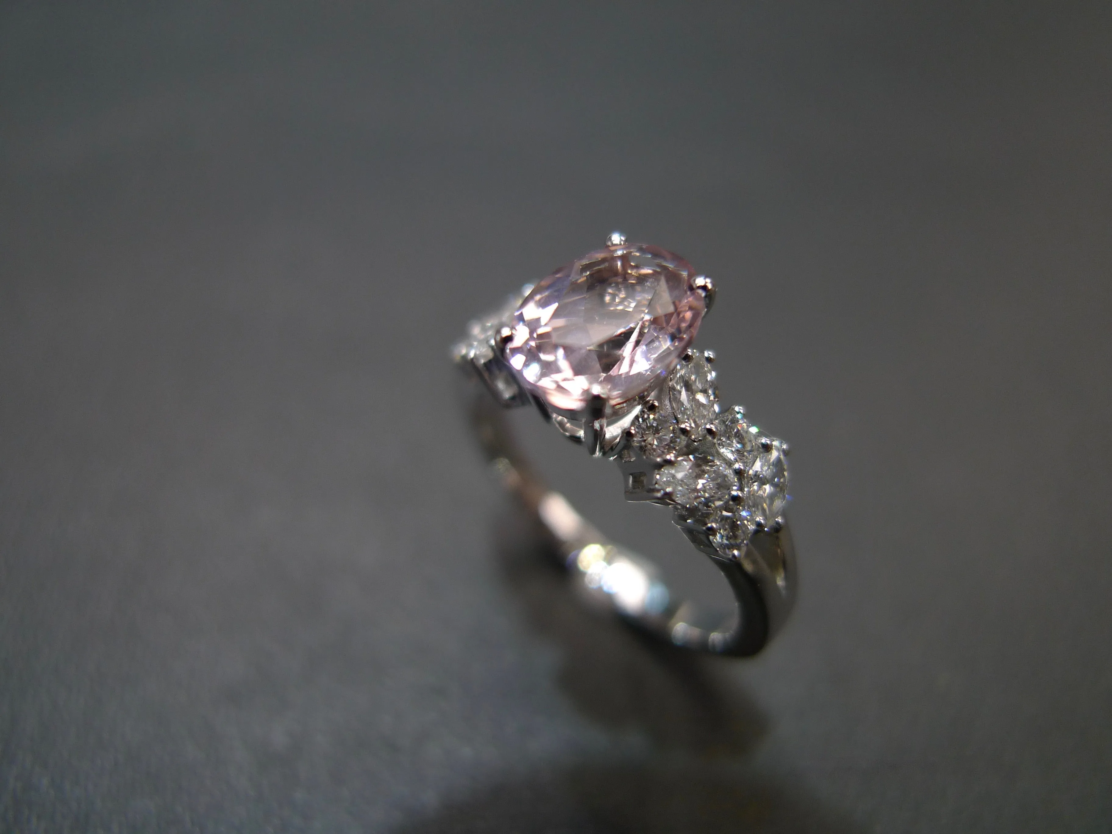 Oval Cut Natural Morganite and Diamond Ring in White Gold