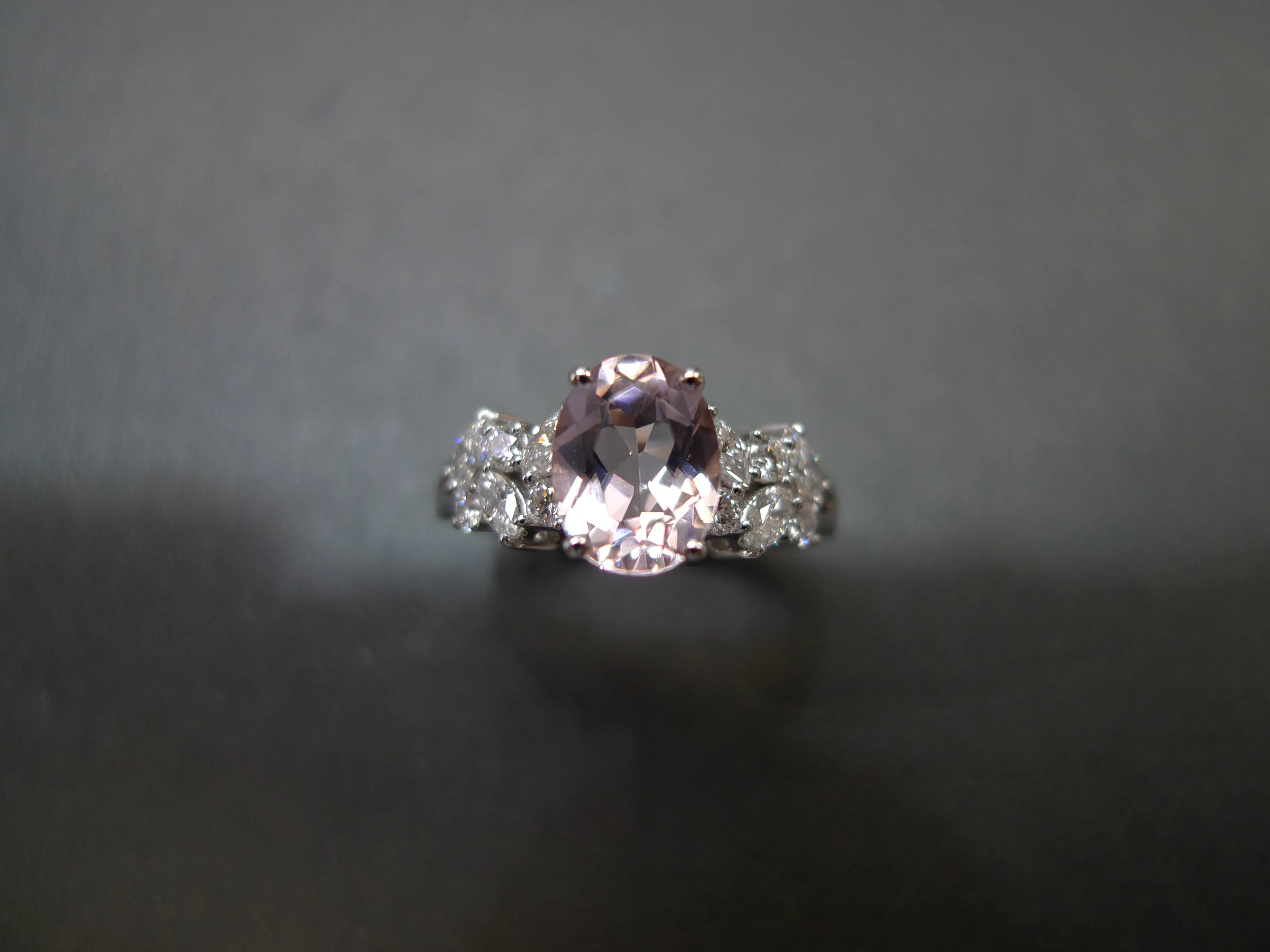 Oval Cut Natural Morganite and Diamond Ring in White Gold