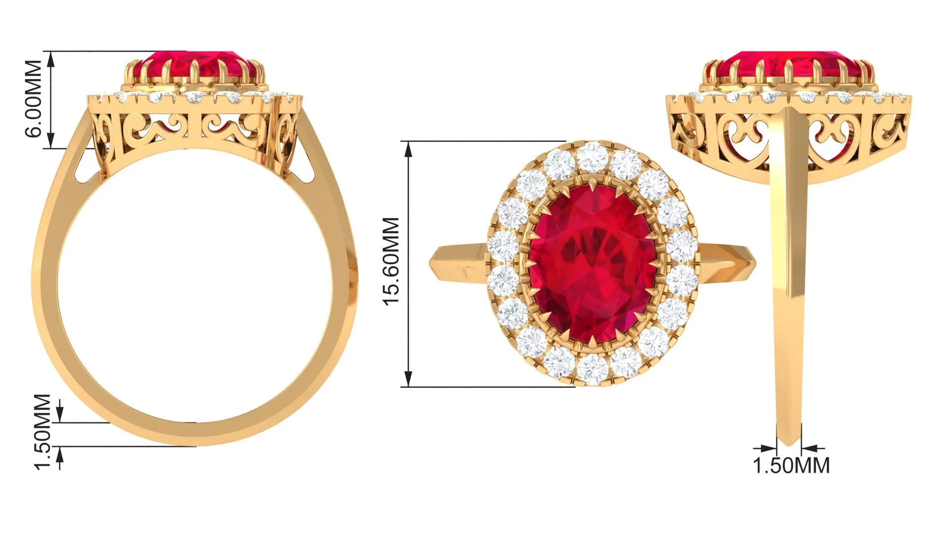 Oval Lab Grown Ruby and Moissanite Halo Engagement Ring