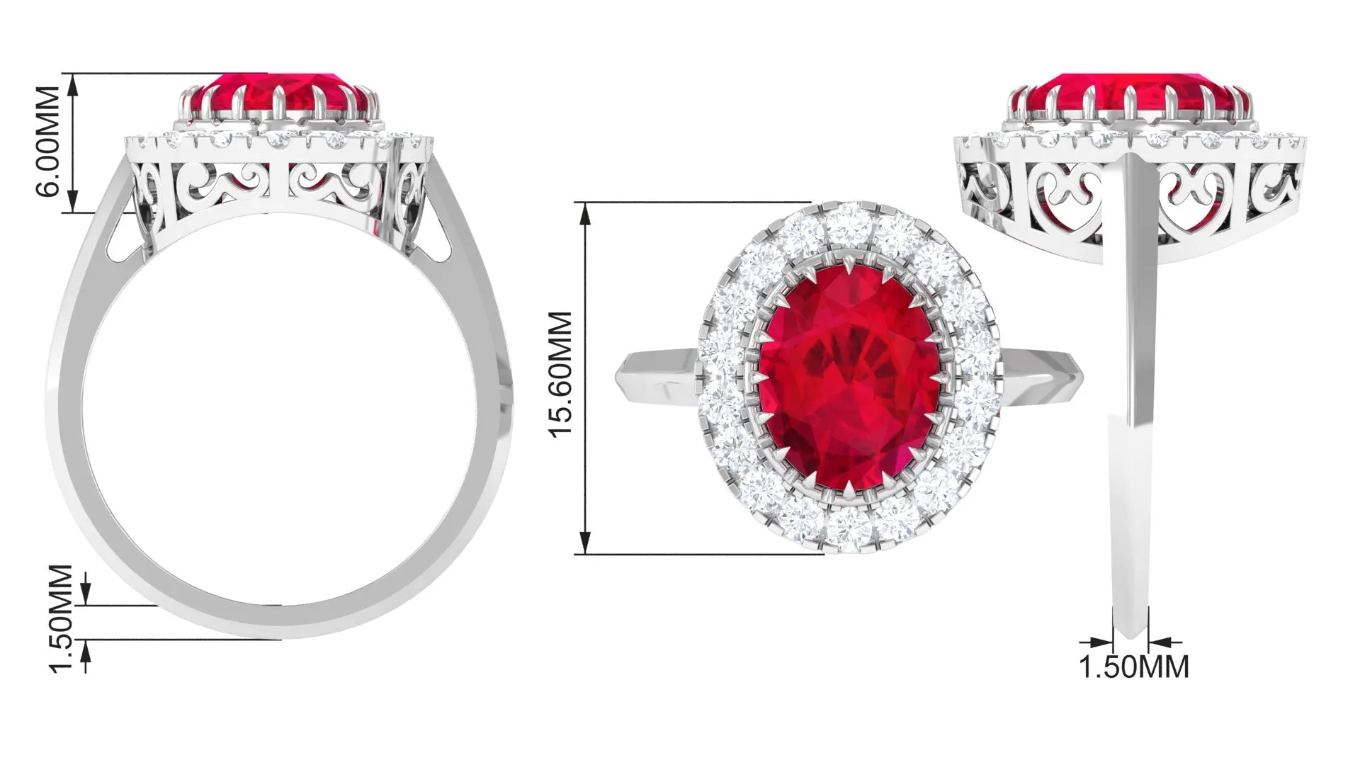 Oval Lab Grown Ruby and Moissanite Halo Engagement Ring