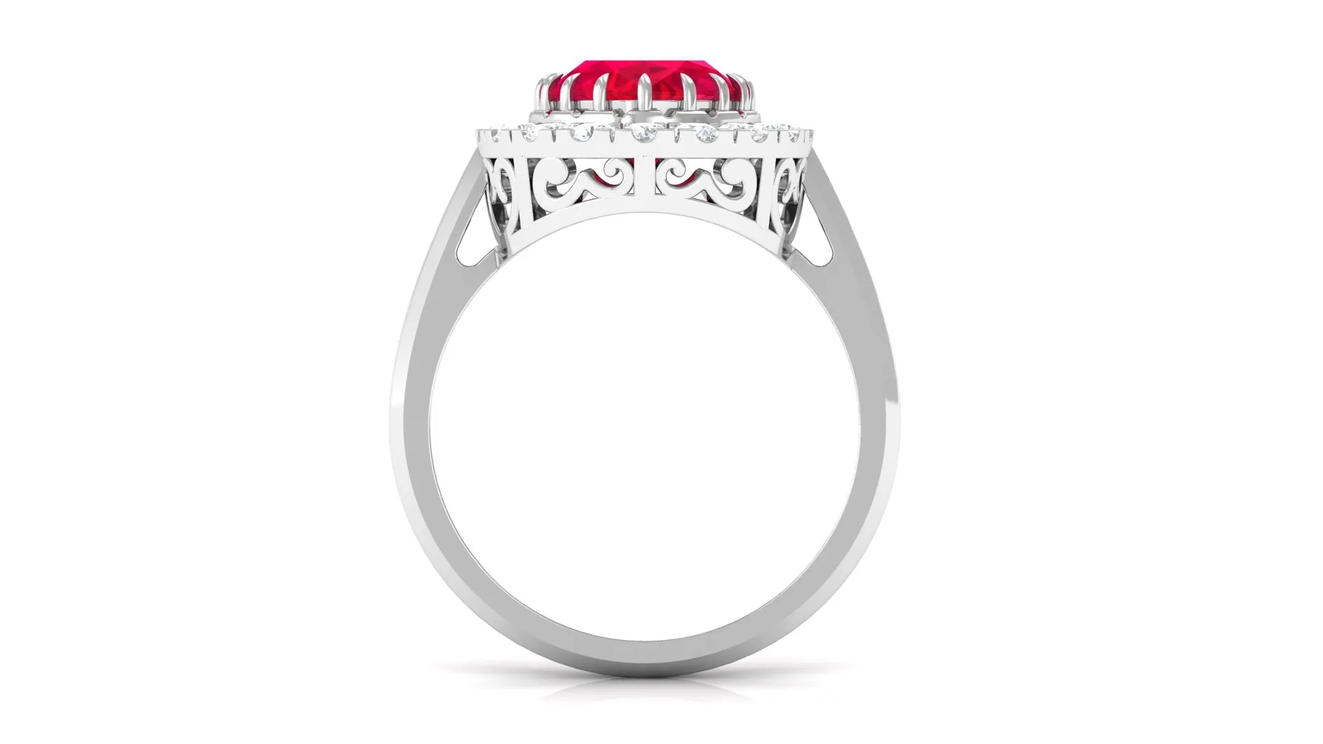 Oval Lab Grown Ruby and Moissanite Halo Engagement Ring