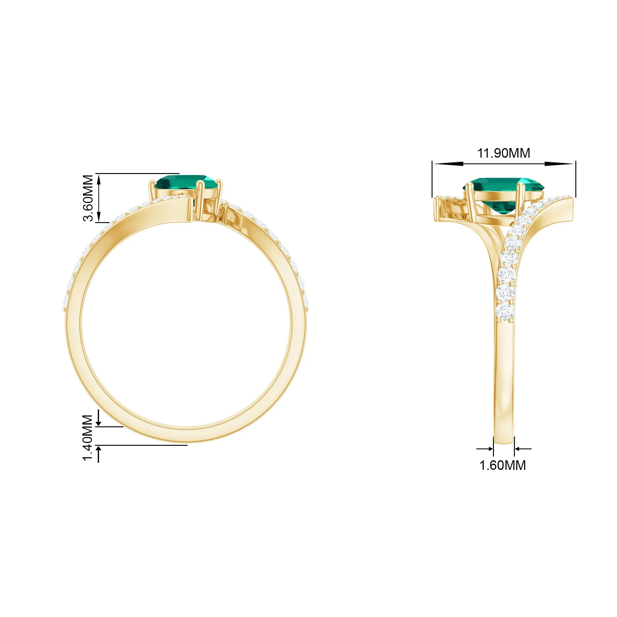 Oval Shape Lab Grown Emerald Solitaire Bypass Ring with Moissanite