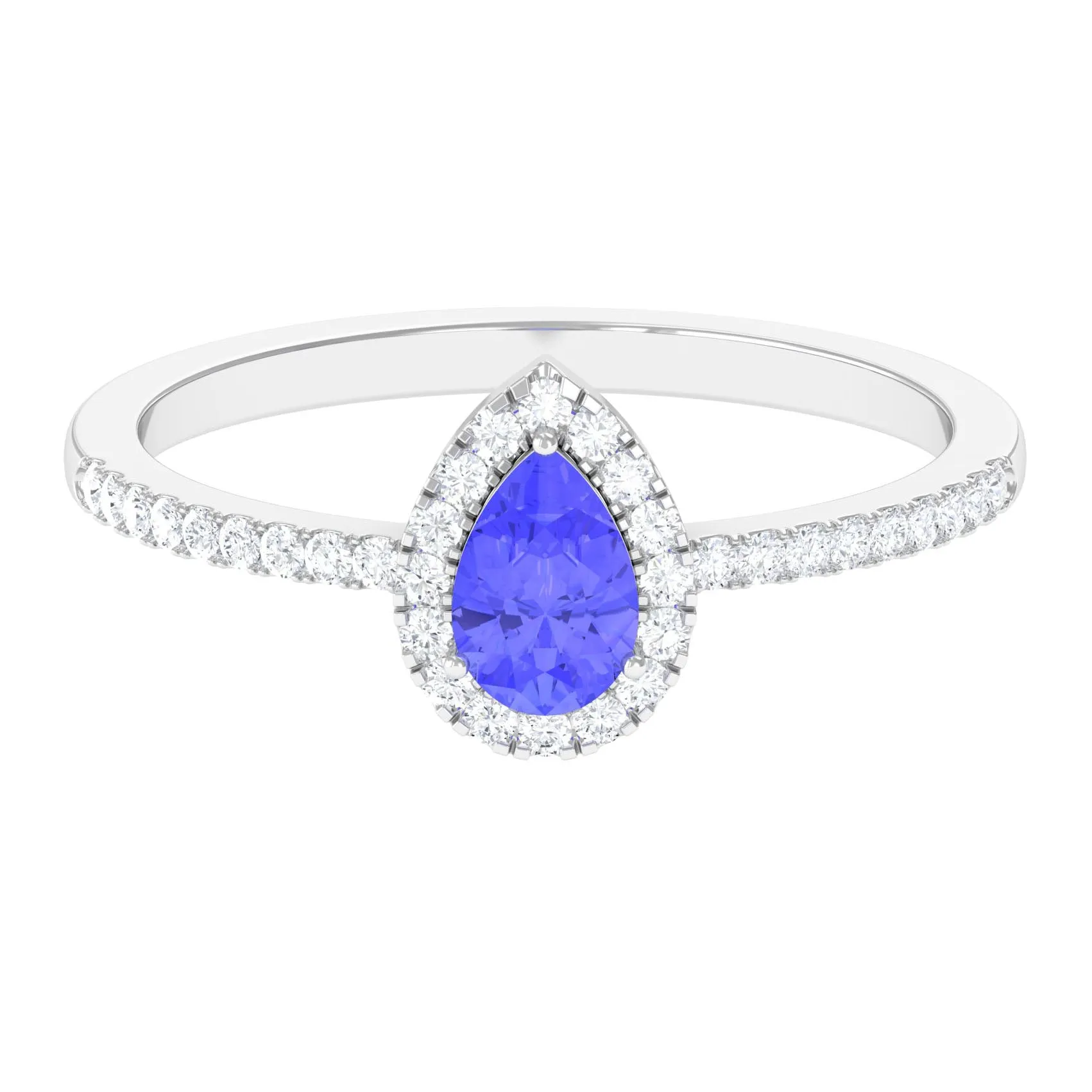 Pear Shape Tanzanite and Diamond Halo Ring