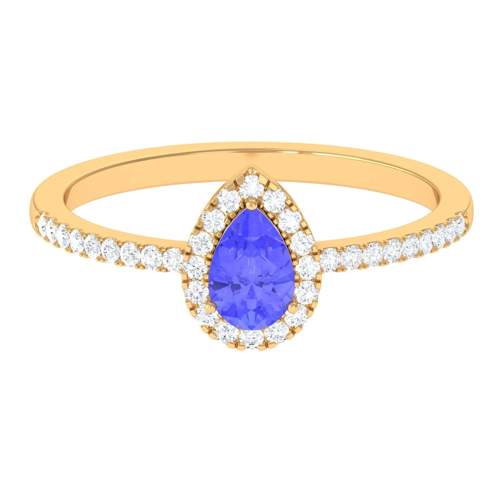 Pear Shape Tanzanite and Diamond Halo Ring