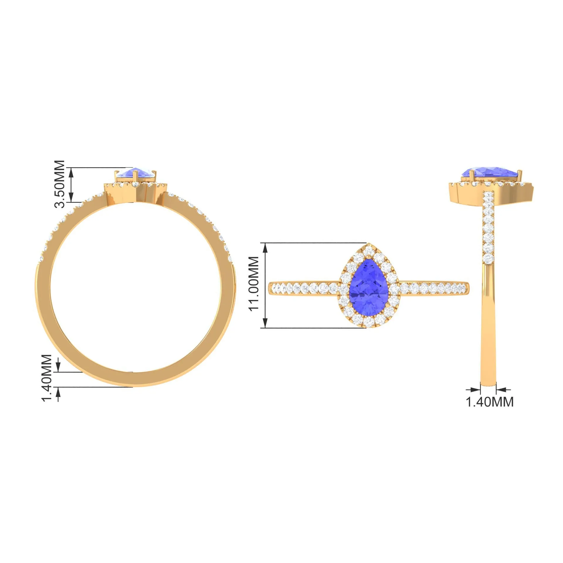 Pear Shape Tanzanite and Diamond Halo Ring