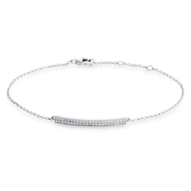 Platinum Finish Sterling Silver Micropave Two Row Bar Adjustable Bracelet with 46 Simulated Diamonds 6.5" - 7.25