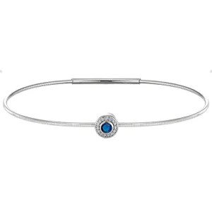 Platinum Finish Sterling Silver Round Simulated Sapphire Birth Gem Bracelet with Simulated Diamonds