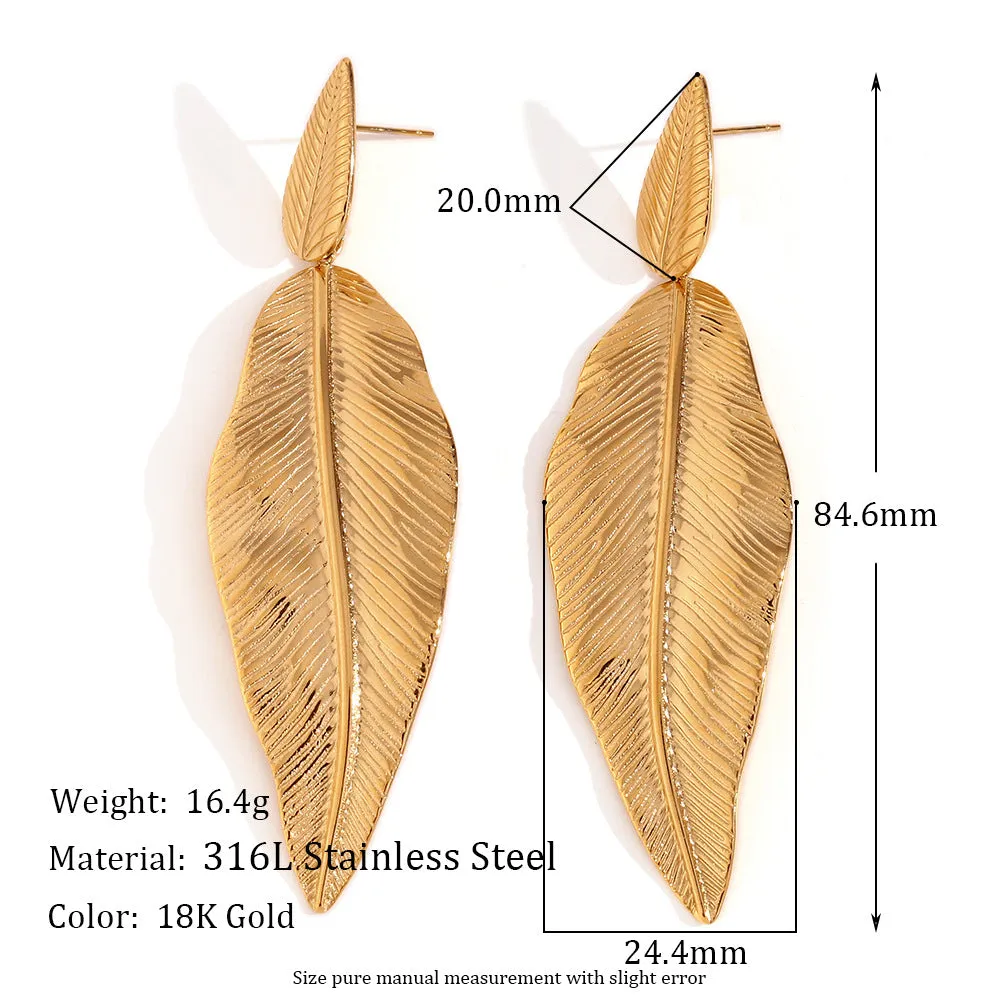 Pre Order:  Gold Spliced Feather Leaf Earrings