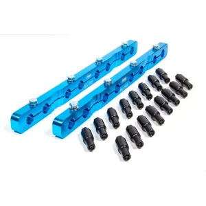 PRW Industries Solid Bar Rocker Arm Stud Girdle - 3/8-24 in Thread Studs - Blue Anodized - Small Block Chevy