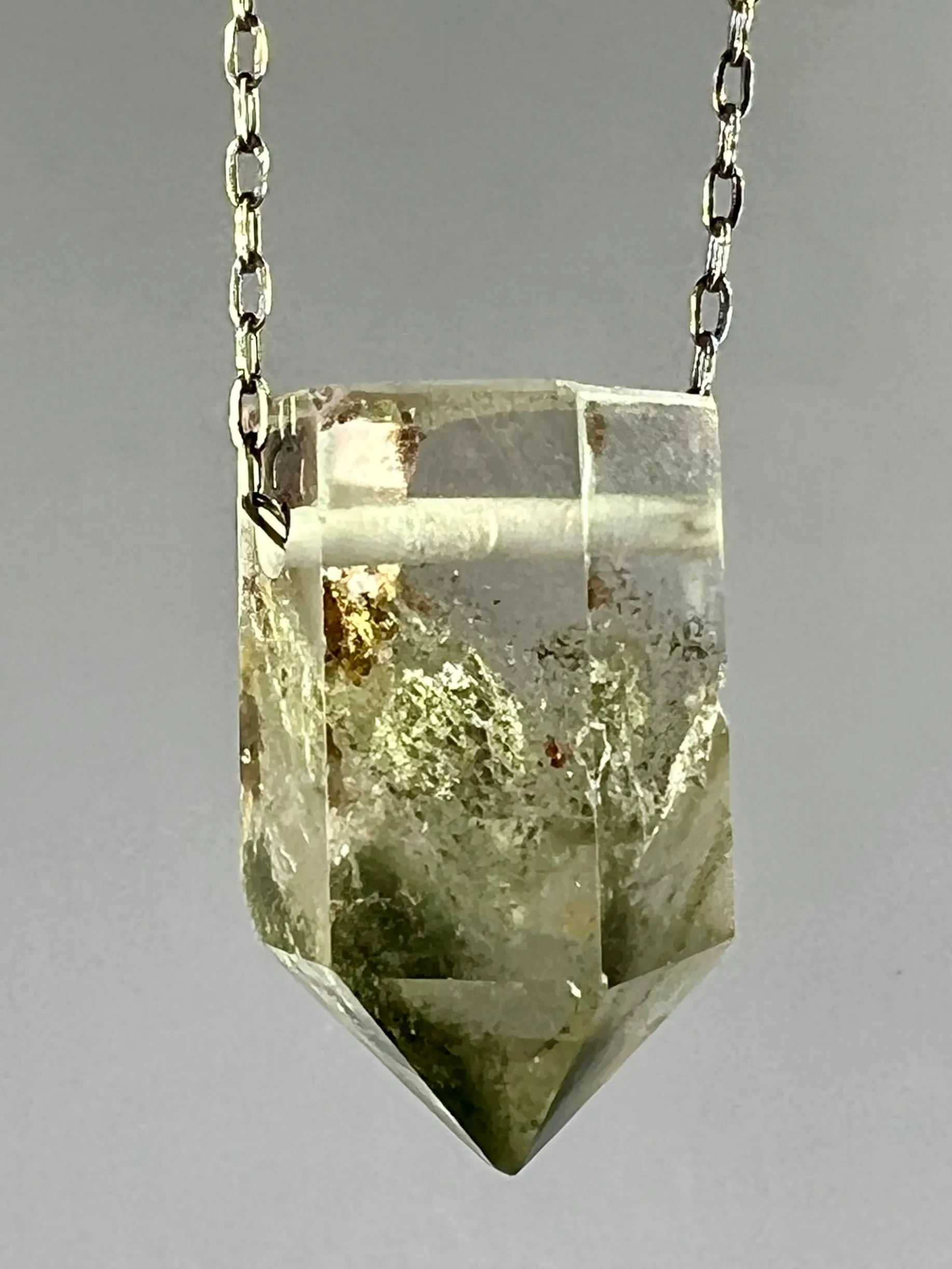 Quartz Crystal with Amphibole and Chlorite Inclusions Necklace