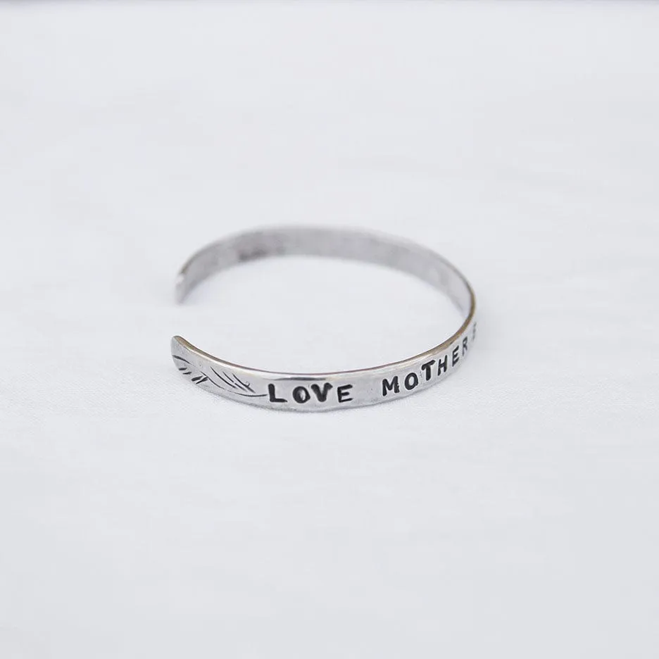 "Love Mother Earth Giver Of Life" Sterling Silver Cuff Bracelet