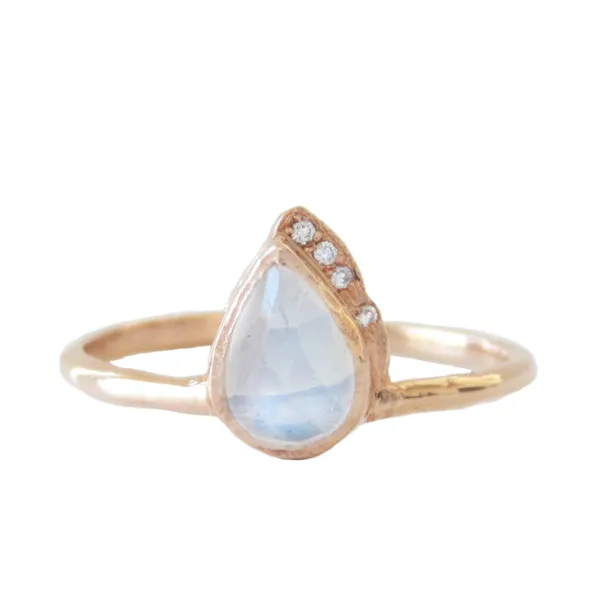 Raindrop Moonstone Ring in 14K Yellow Gold