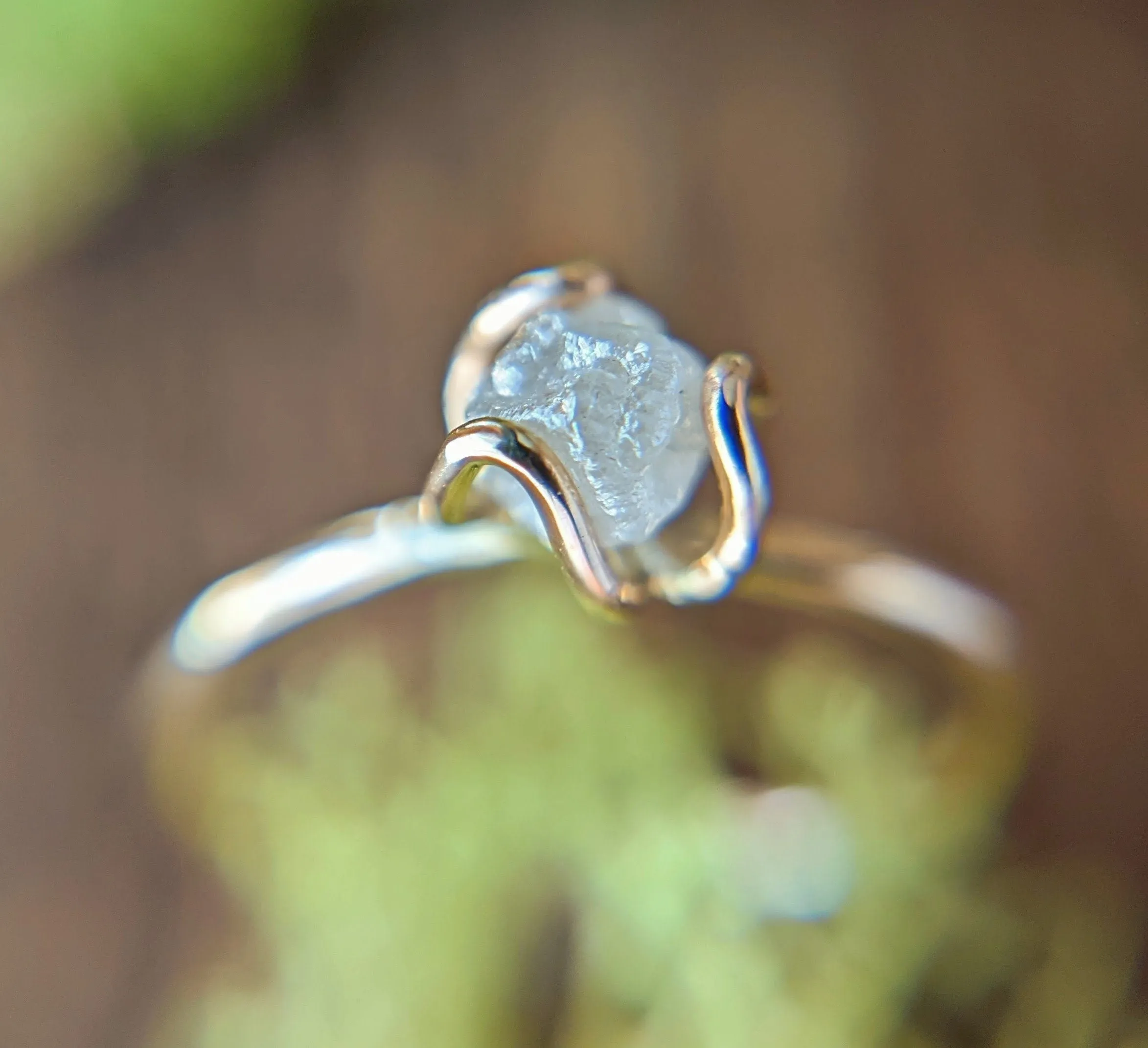 Raw diamond flower prong engagement ring