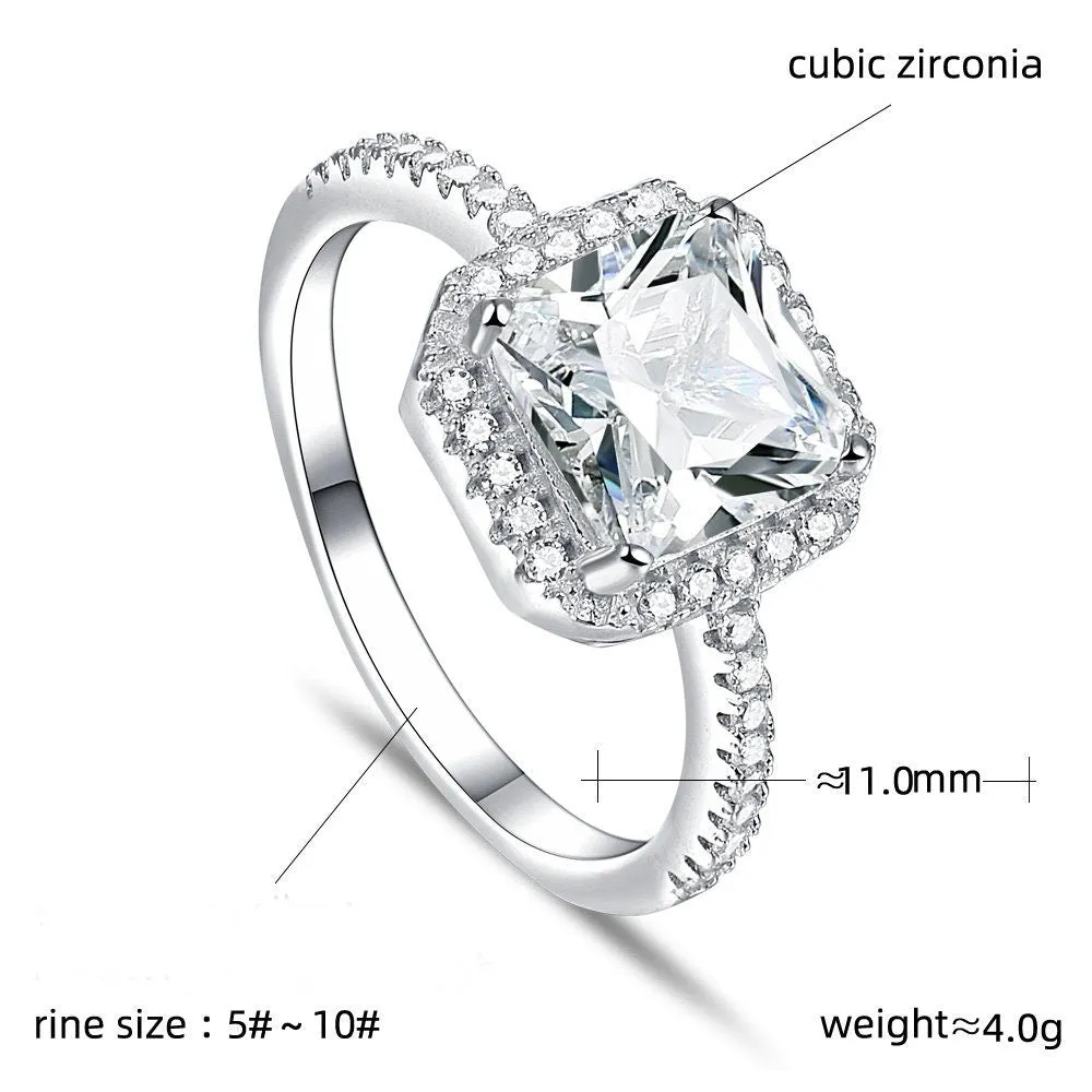 Ring Setting Blank 8mm 1pc 925 Sterling Silver CZ Semi Mount for 1 Square Shape Faceted Stone 4 Prongs Love Theme Wholesale Available