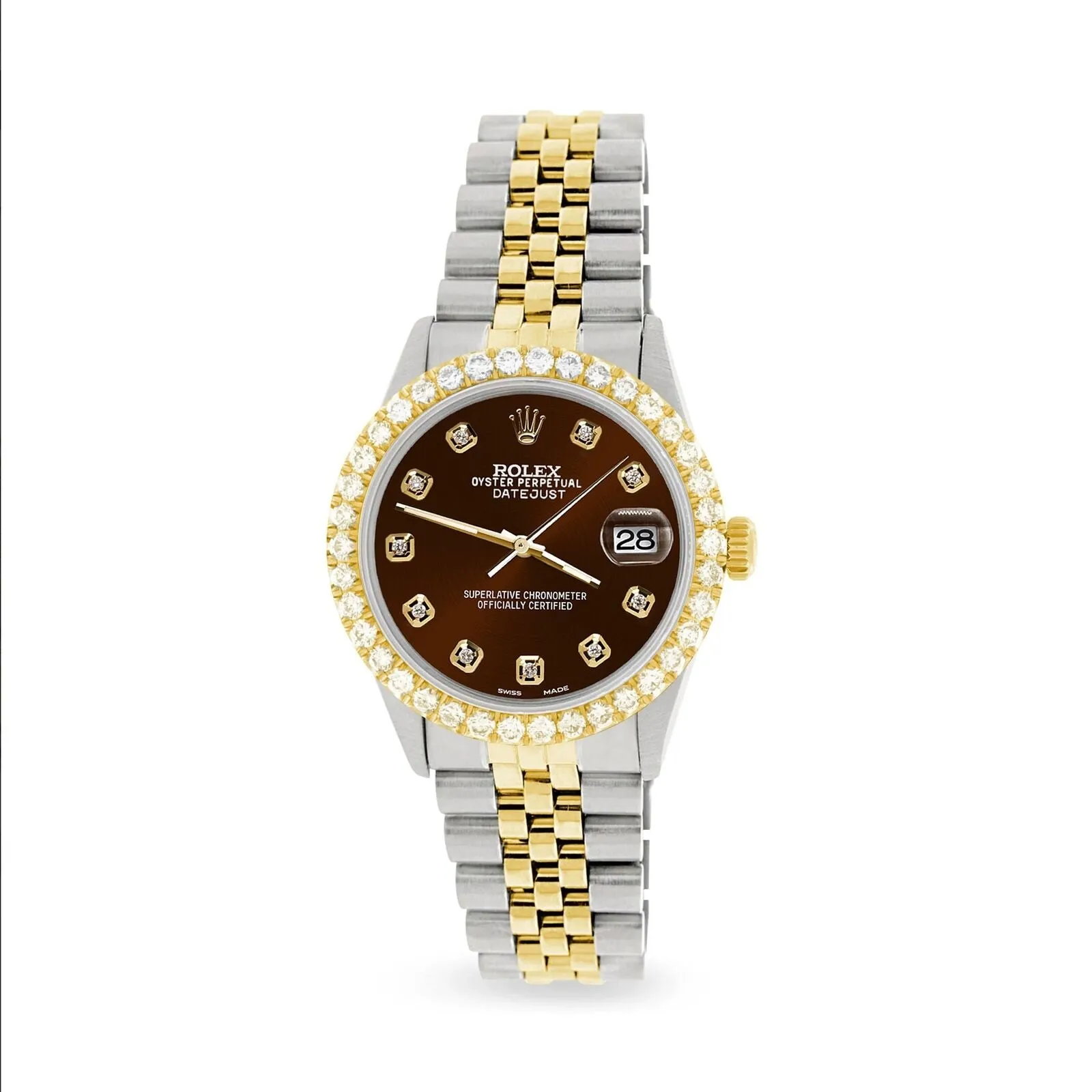 Rolex Datejust 2-Tone Watch 3.05ct Diamond Bezel/Chocolate Diamond Dial TFJ-142508557