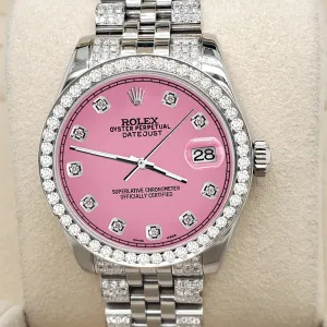 Rolex Datejust 31mm 3.30ct Diamond Bezel/Bracelet/Hot Pink Dial Watch  TFJ-142508194