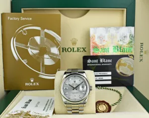 ROLEX - Day Date 36 Platinum President Silver Diamond Fat Buckle Model 118206