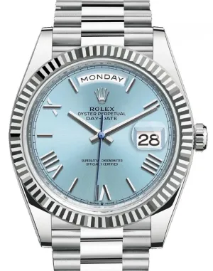 Rolex Day-Date 40 Platinum Day-Date 40 Watch - Fluted Bezel - Ice Blue Roman Dial President Bracelet 228236