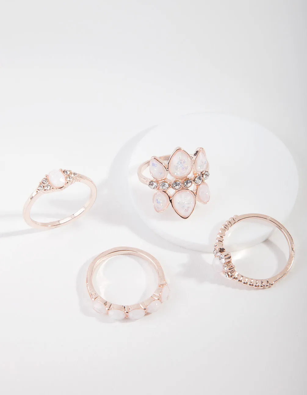 Rose Gold Diamante Moonstone Ring 4 Pack