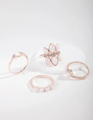 Rose Gold Diamante Moonstone Ring 4 Pack