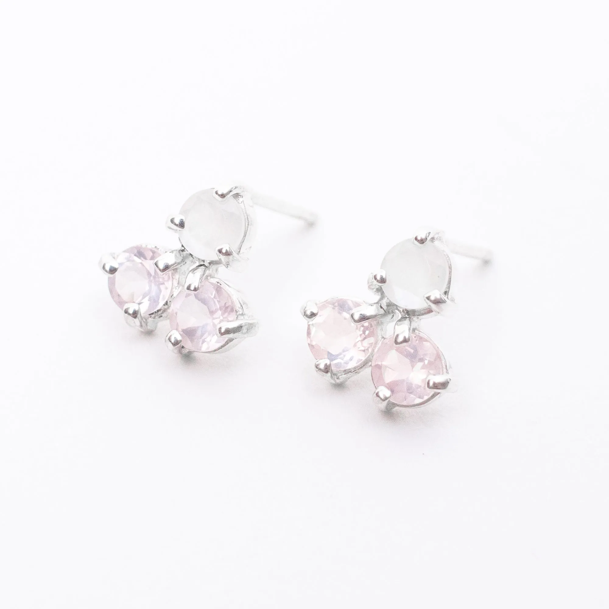 Rose Quartz & Moonstone Silver Portofino Studs