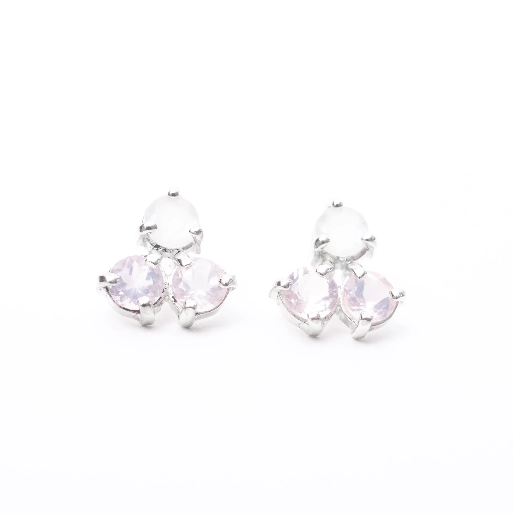 Rose Quartz & Moonstone Silver Portofino Studs