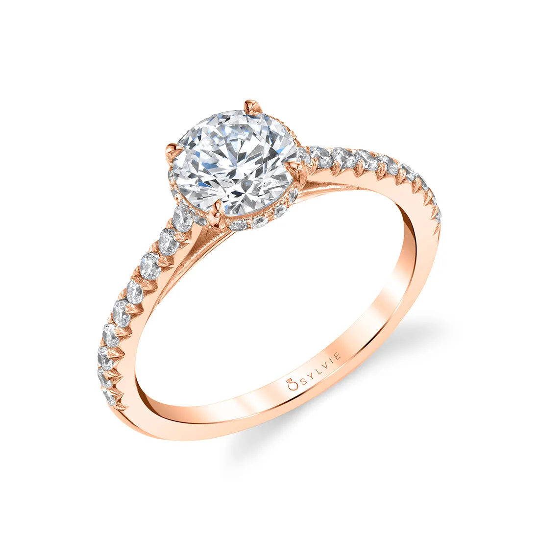 Round Cut Classic Hidden Halo Engagement Ring - Harmonie 18k Gold Rose