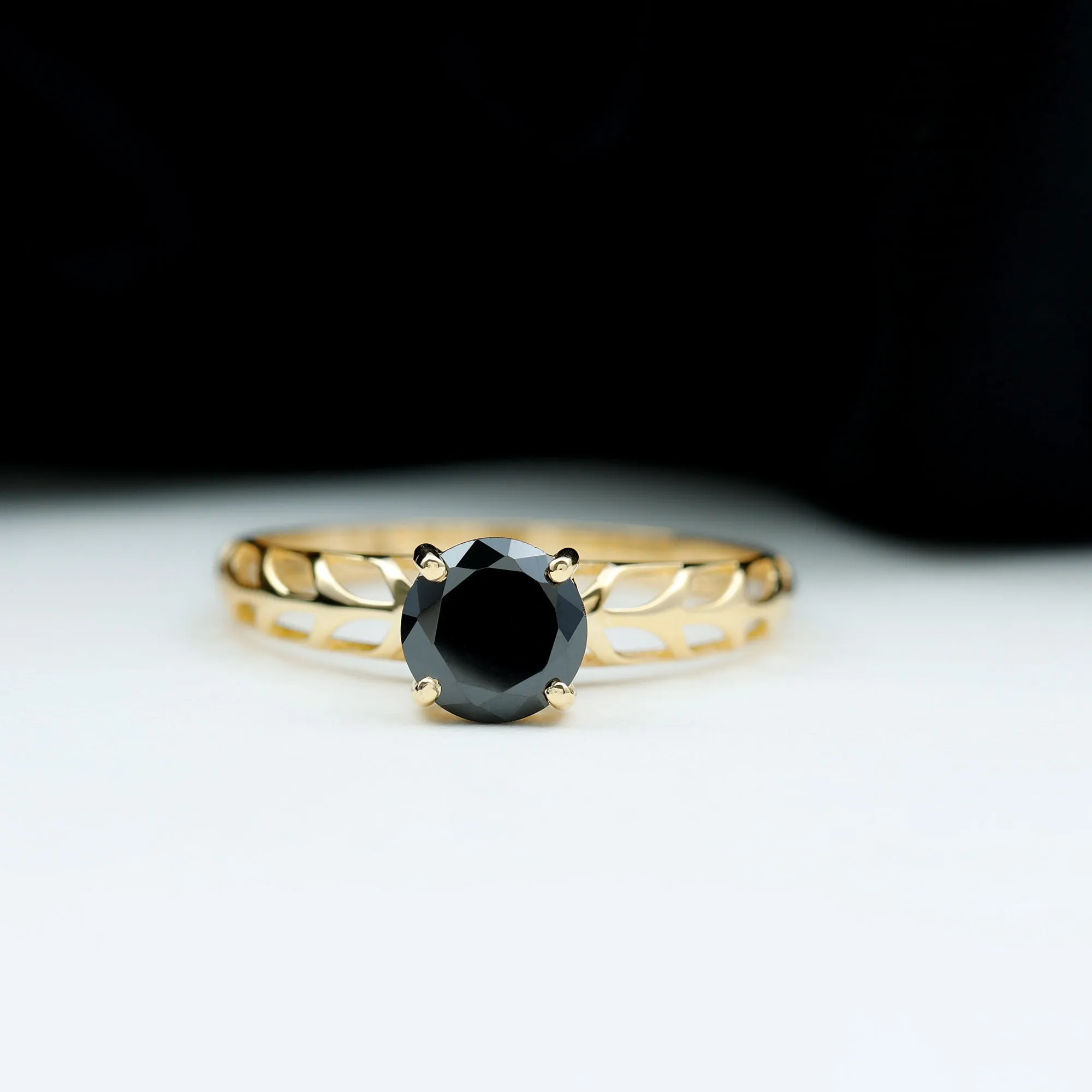 Round Lab Grown Black Diamond Solitaire Ring