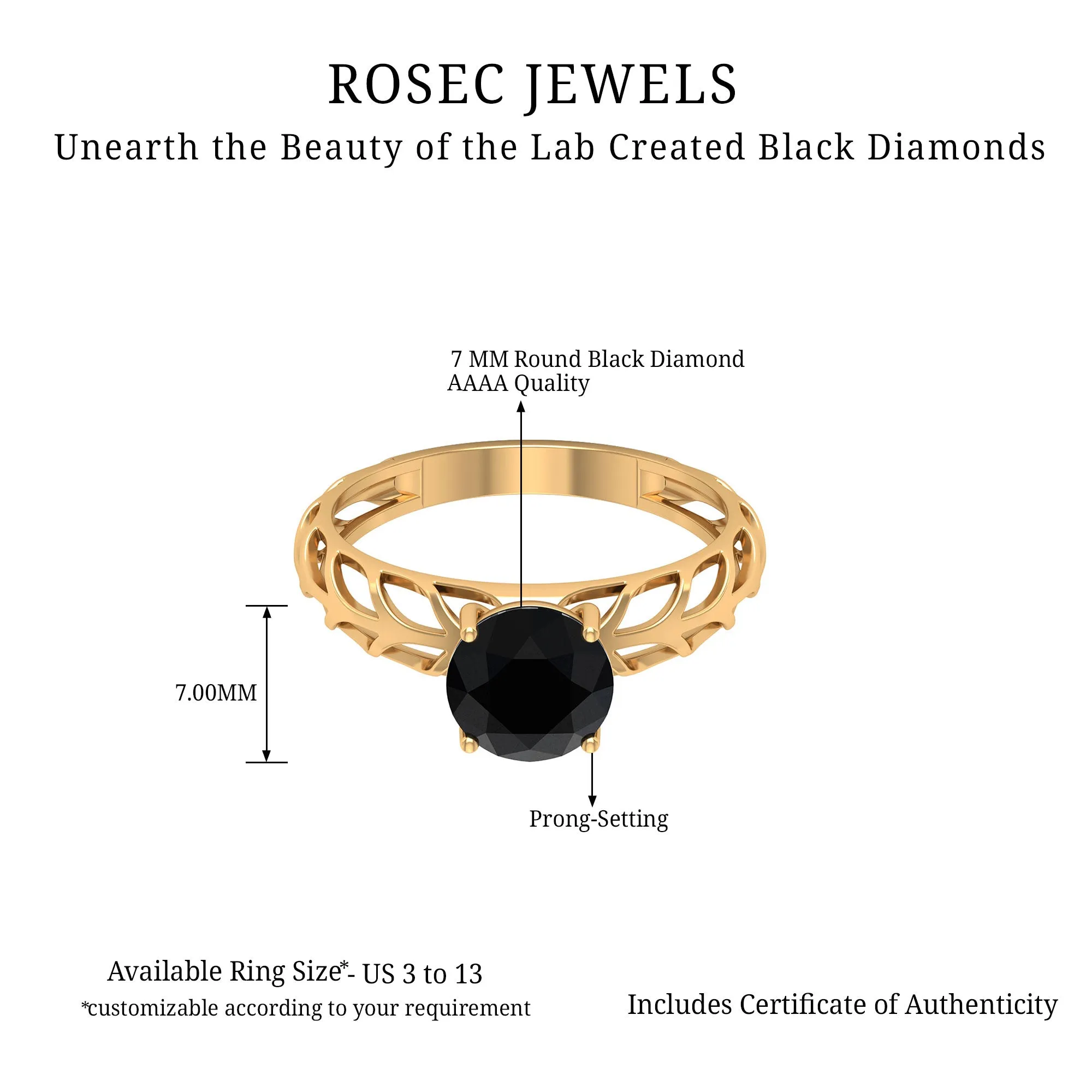 Round Lab Grown Black Diamond Solitaire Ring