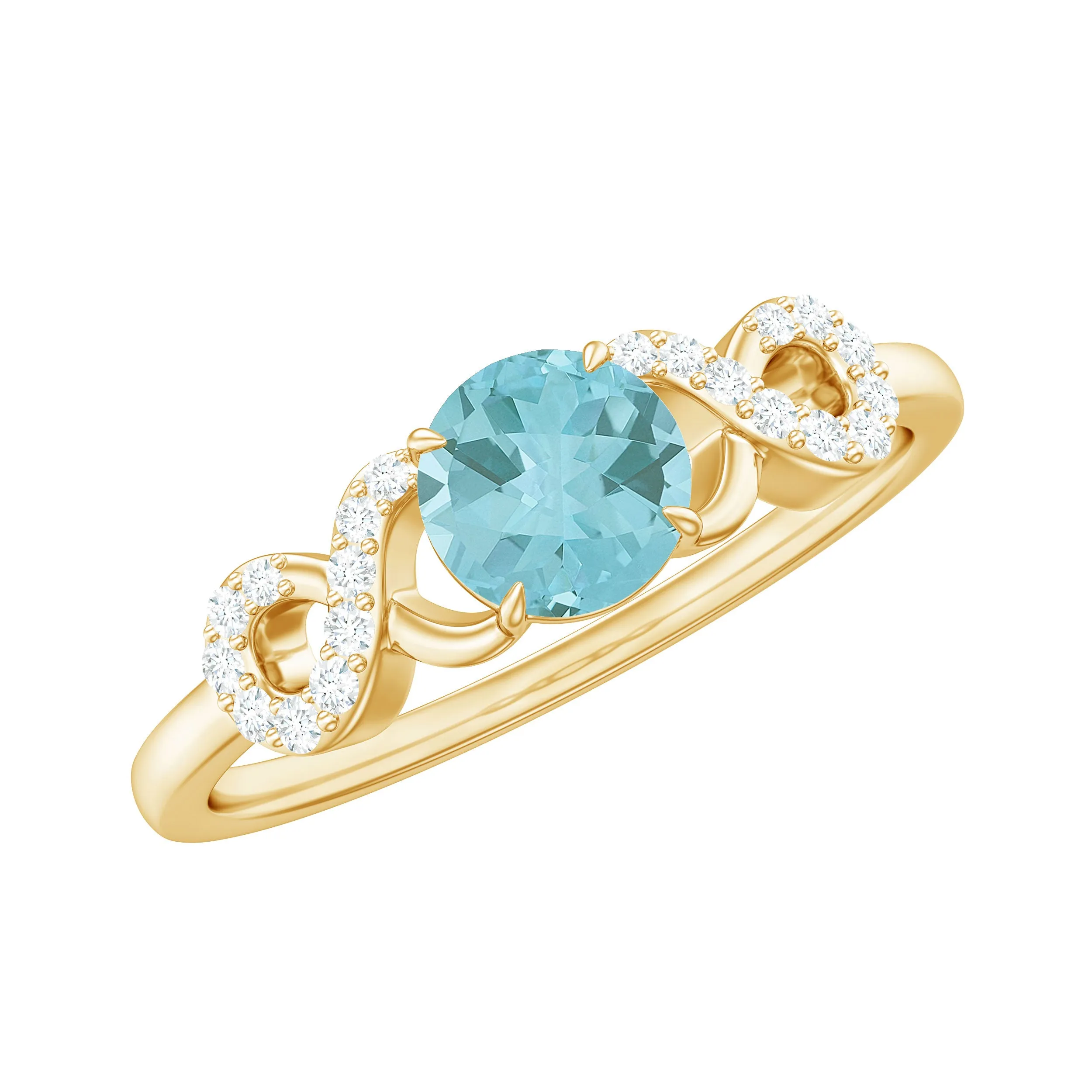 Round Sky Blue Topaz Solitaire Ring with Infinity Diamond