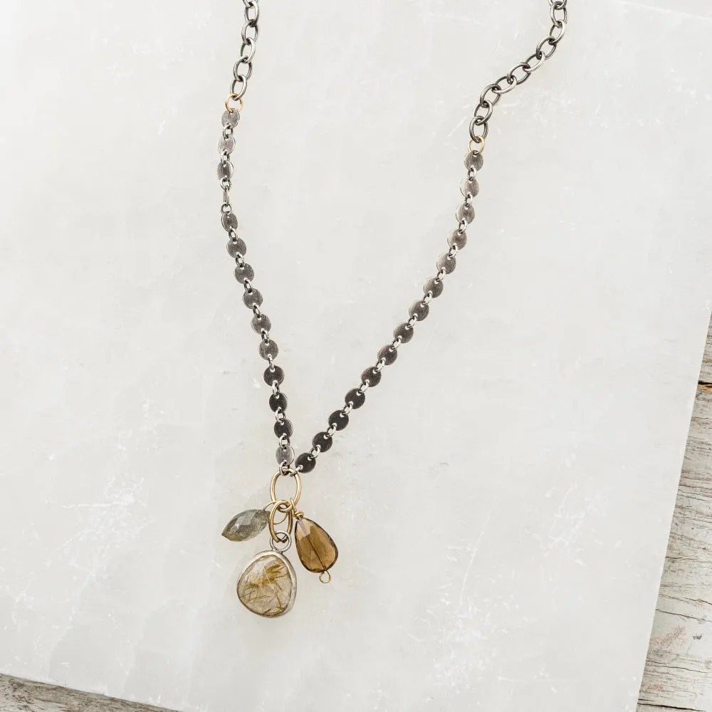 Rutilated Quartz Necklace with Labradorite and Whiskey Quartz