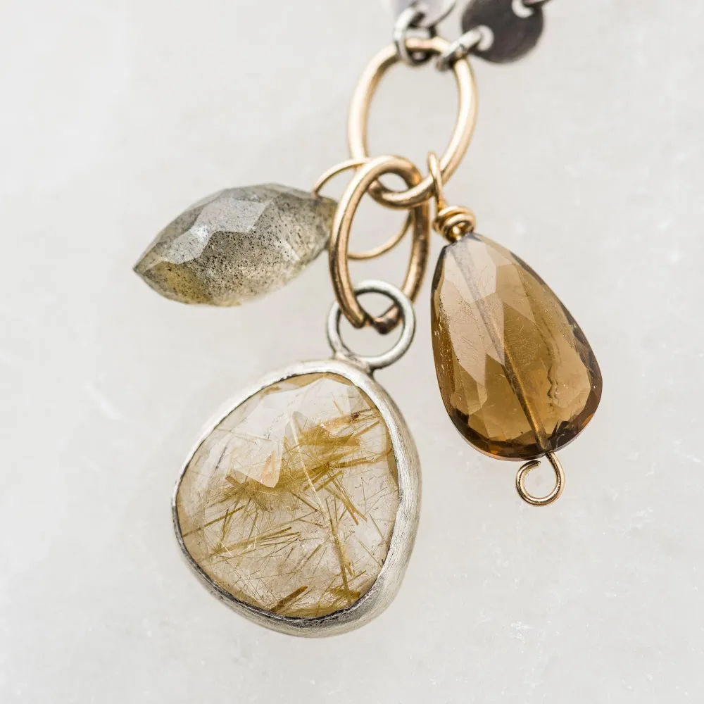 Rutilated Quartz Necklace with Labradorite and Whiskey Quartz