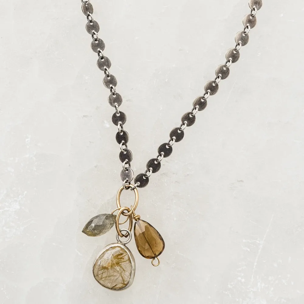 Rutilated Quartz Necklace with Labradorite and Whiskey Quartz