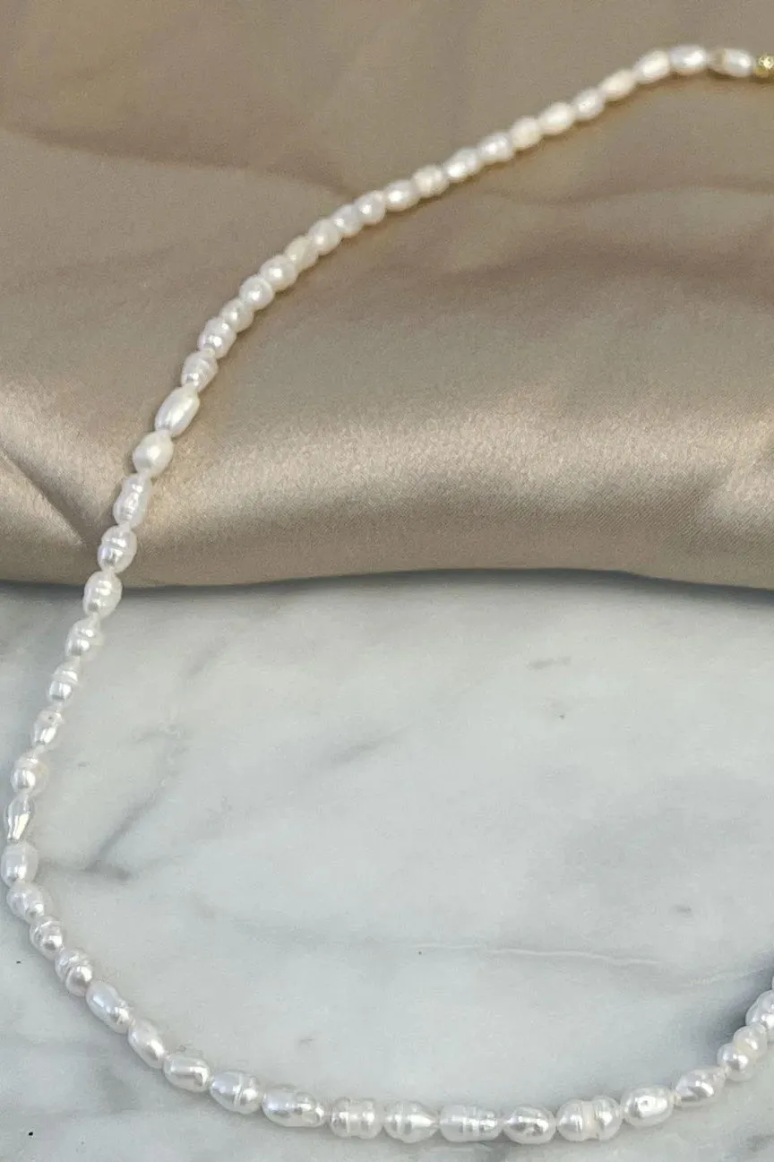 Seed Pearl Necklace with Extendable Gold Chain