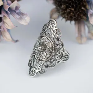 Silver Filigree Art Statement Ring - Perfect for Valentine's Day, Women's Statement Ring, Lace Detail Ring, Romantic Gift