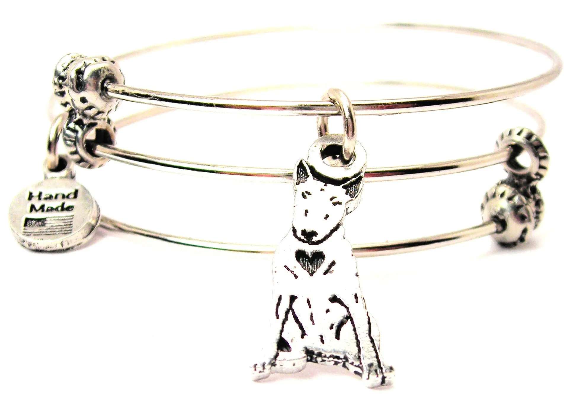 Sitting Bull Terrier Triple Style Expandable Bangle Bracelet