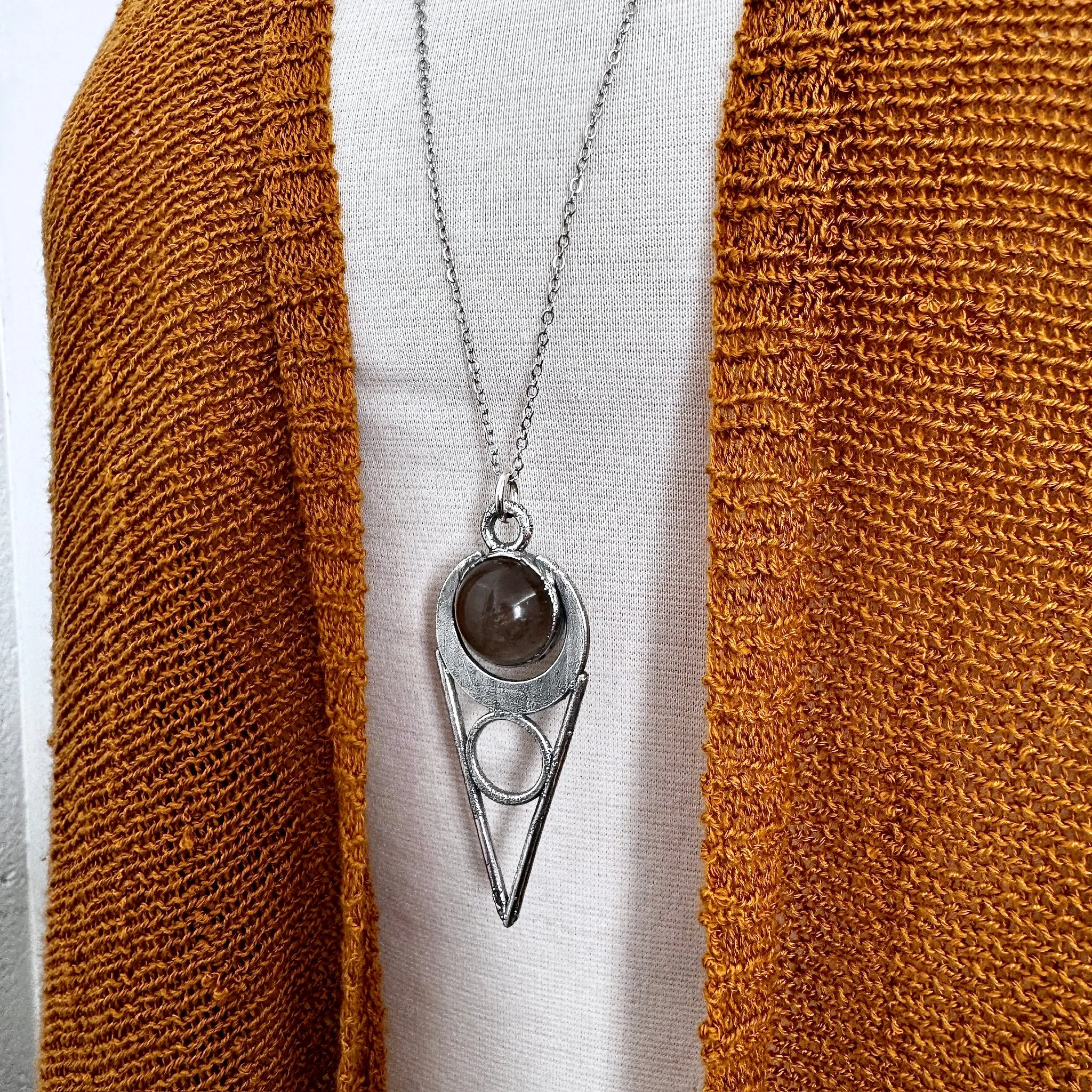 Smokey Quartz Crystal Ball Necklace Moss and Moon Collection / Foxlark Collection