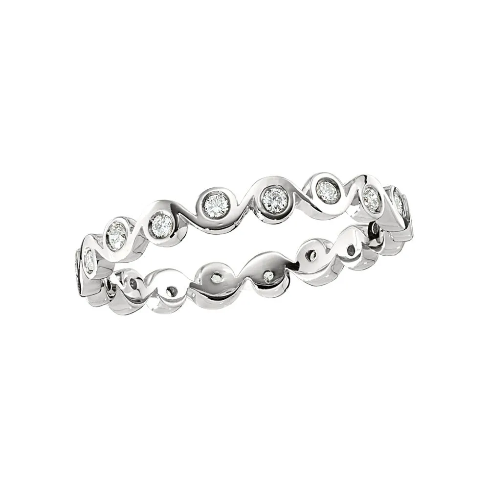 Stackable Modern Bezel Set Zigzag Diamond White Gold Band