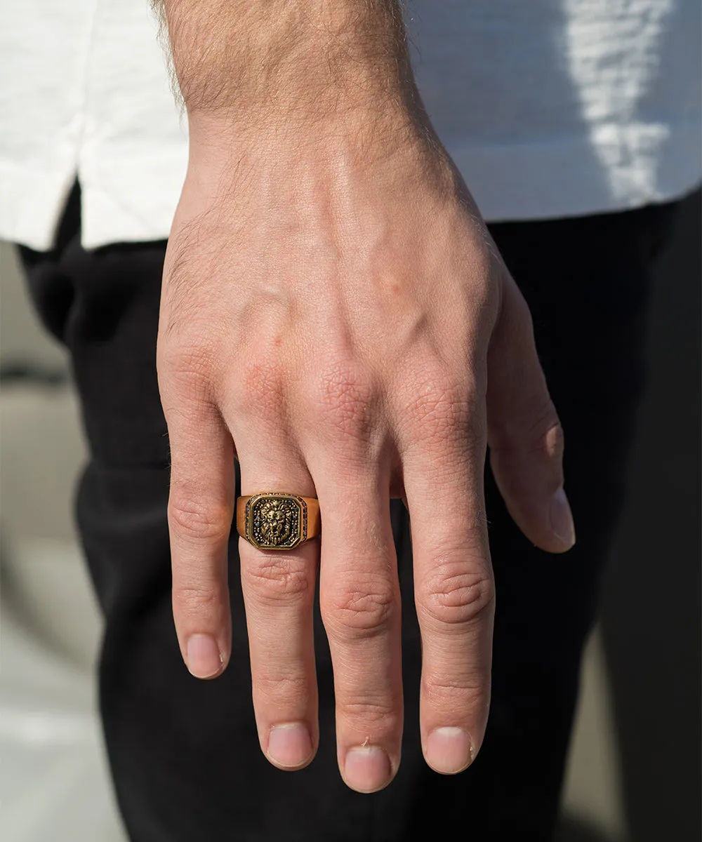 SteelTime Lion's Head Stone Accented Statement Ring