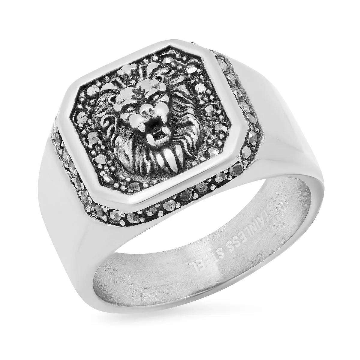 SteelTime Lion's Head Stone Accented Statement Ring