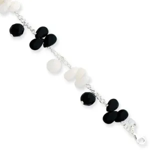 Sterling Silver Agate Black Crystal Oynx White Bracelet