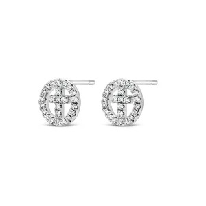 Sterling Silver Cross in Circle Stud Earring