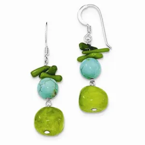 Sterling Silver /Green Coral/Dyed Howlite Earrings